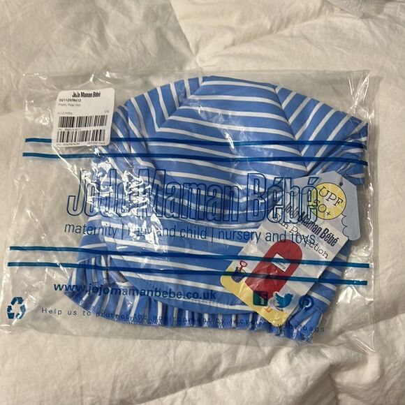 Jojo Maman Bebe Pretty Flap Hat blue with white stripes - Picture 4 of 9